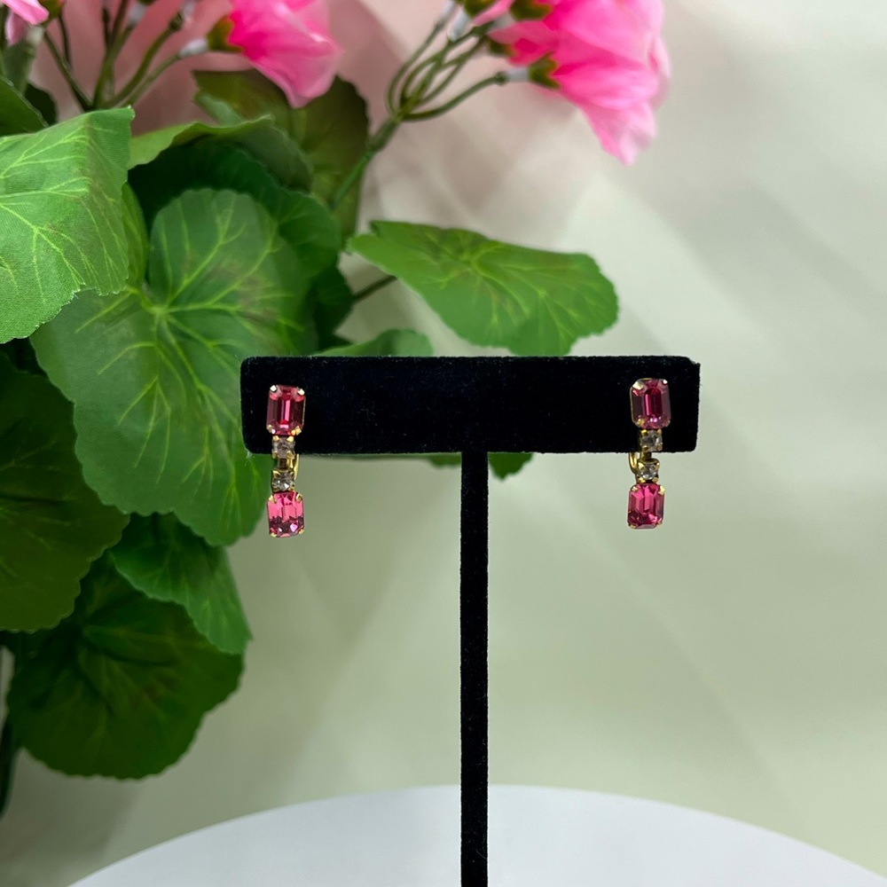 12K GF Arthur Pepper Signed Vintage Pink Crystal Screw Back Earrings